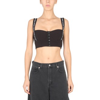 versace jeans couture crop top with logoed straps