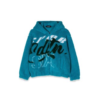 dsquared felpa jacquard fur con zip e cappuccio
