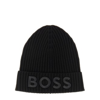 boss virgin wool ribbed beanie