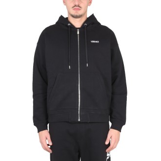 versace logoed zipper hoodie