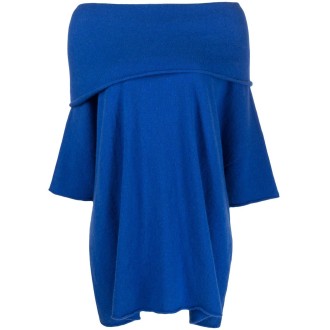 VANISé maglione in cashmere lavorato a maglia blu royal con spalle scoperte