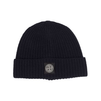 STONE ISLAND Berretto A Coste Blu Navy Con Logo