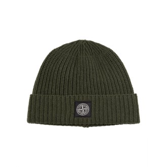 STONE ISLAND Berretto A Coste Verde Militare Con Logo