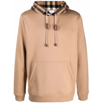 BURBERRY Felpa in cotone beige con cappuccio in stampa Vintage Check