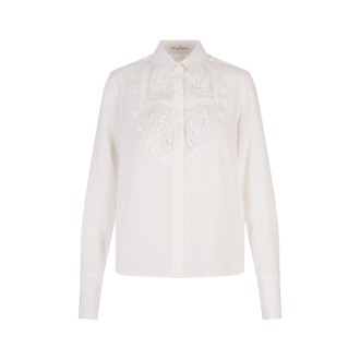 ERMANNO SCERVINO Camicia In Seta Bianca Con Plastron Ricamato Con Paillettes