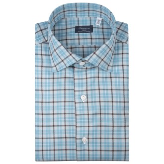 FINAMORE 1925 NAPOLI Camicia In Flanella Check Celeste