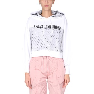 red valentino tulle point d'esprit sweatshirt with logo print 