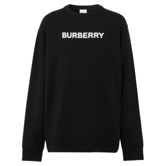 BURBERRY felpa a maniche lunghe in cotone nero con logo Burberry bianco
