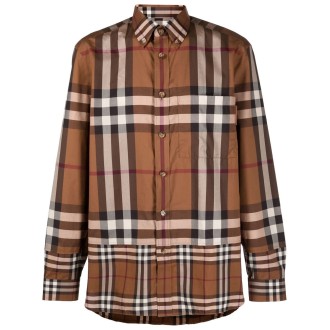 BURBERRY camicia in cotone beige con stampa Vintage Check