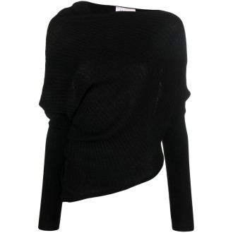 SNOBBY SHEEP maglia nera in lana cashmere e seta con dettagli drappeggiati