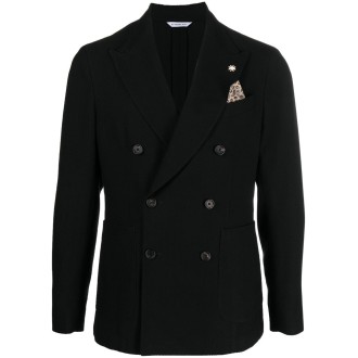 MANUEL RITZ blazer doppiopetto nero in lana vergine con pochette
