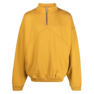 RHUDE Felpa con zip in cotone giallo senape con logo Rhude ricamato