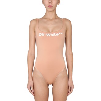 off-white one piece swimsuit with logo print