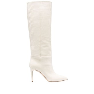 PARIS TEXAS Stivale Stiletto 90 In Pelle Bianca Stampa Lucertola