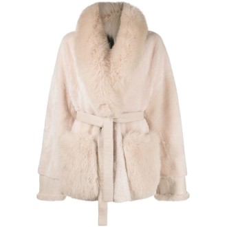 BLANCHA Cappotto In Shearling Avorio Con Cintura