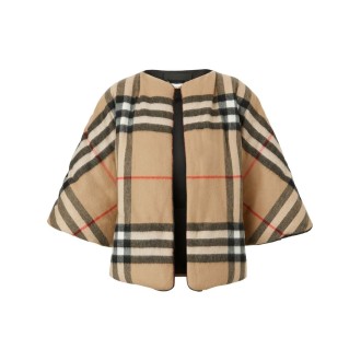 BURBERRY giacca oversize in lana e cashmere a quadri beige e marroni