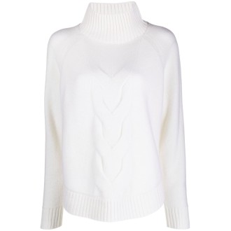 SNOBBY SHEEP maglia a trecce in lana e cashmere bianco sporco con bordo in maglia