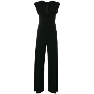 Norma Kamali Sleeveless V-Neck Shirred Waist Jumpsuit