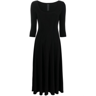Norma Kamali Long Sleeve Reversible Scoop-Neck Flaired Dress