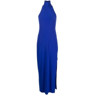 Norma Kamali Halter Turtle-Neck Side Slit Gown