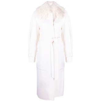 P.A.R.O.S.H. cappotto monopetto in lana bianco con cintura in vita
