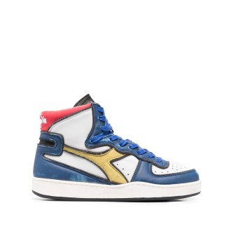 DIADORA Sneakers alta in pelle di vitello blu multicolor con logo Diadora dorato