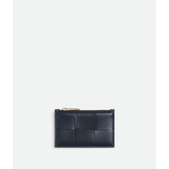 BOTTEGA VENETA Porta carte in pelle di agnello space blue con motivo Intreccio