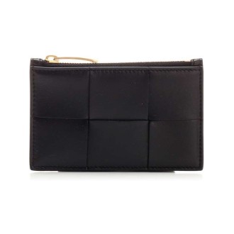 BOTTEGA VENETA Porta carte in pelle di agnello con motivo Intreccio nero