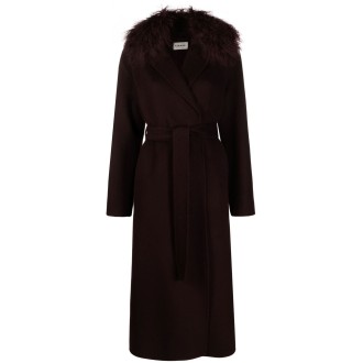 P.A.R.O.S.H. cappotto bordeaux in lana con collo staccabile e cintura in vita