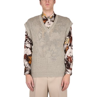 etro linen knit vest