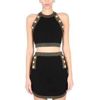 balmain crop top with embossed buttons