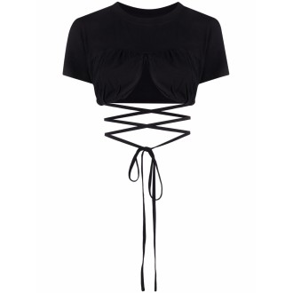JACQUEMUS T-shirt cropped avvolgente in cotone biologico nero