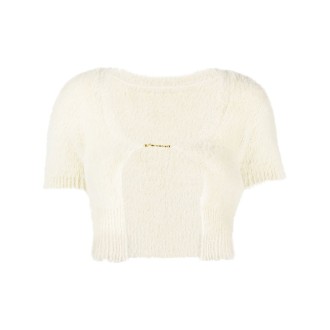 JACQUEMUS cardigan corto in maglia bianco con logo Jacquemus  oro