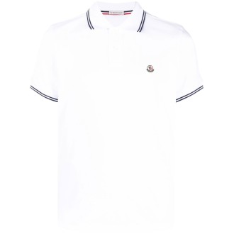 MONCLER polo bianca in cotone con patch logo Moncler
