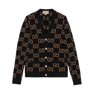 Gucci `Gg` Wool Jacquard Cardigan