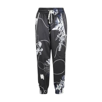 Pantalone FROLISCOME  di High, da donna, colore base blu. Modello jogger, coulisse alla vita e fondo con elastico. Stampa floreale a contrasto all-over. Vestibilità regolare. 