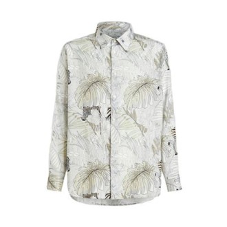 Camicia di Etro, da uomo, colore grigio. Modello realizzato in cotone, decorato da una stampa foliage in stile grafico con zebre. Caratterizzato da colletto classico e polsini con doppio bottone. Chiusura a bottoni. Vestibilità over. 