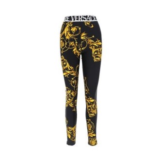 Leggings di Versace Jeans Couture, da donna, colore nero. Banda logo elastica in vita. Motivo Barocco all-over a contrasto. Vestibilità slim. 