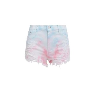 Shorts di Chiara Ferragni da donna, colore bianco. Modello 5 tasche con chiusura a bottone e zip, etichetta esterna posteriore con logo. Caratterizzato da stampa tie dye, finti strappi e fondo sfrangiato. Vestibilità regolare. 