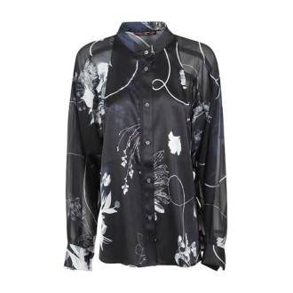 Camicia REQUITE, di High, da donna, colore blu. Modello con colletto alla coreana, maniche lunghe e chiusura frontale con bottoni. Stampa florale all-over a contrasto. Vestibilità regolare. 