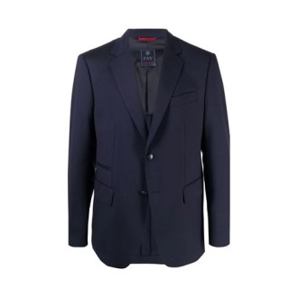Blazer di Fay, da uomo, colore blu. Modello sfoderato in gabardine di lana vergine antipiega. Caratterizzata da due bottoni in metallo personalizzato, revers classici e doppio spacco sul retro. Taschino pochette e tasche inferiori a filetto con patti