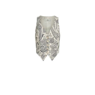 Gilet di Etro, da donna, colore bianco. Realizzato in viscosa e lana. Modello decorato da motivi Paisley grafici all over a contrasto. Vestibilità slim. 