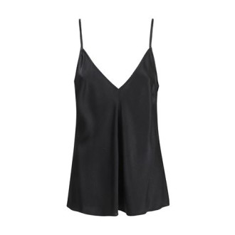 Top di Forte_Forte, da donna, colore nero. Modello a spalline, in seta strech. Caratterizzato da sollo a V e silhouette svasata. Vestibilità regolare. 