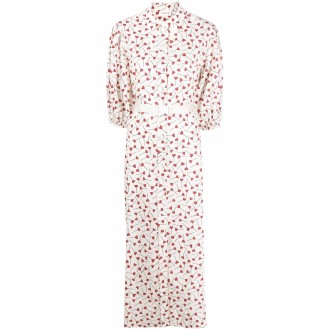 P.A.R.O.S.H. Abito lungo in cotone bianco e rosso con stampa a cuori