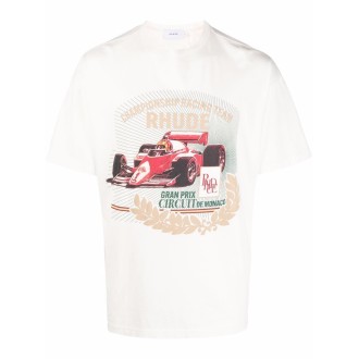 RHUDE T-shirt bianca in cotone con stampa grafica Formula 1