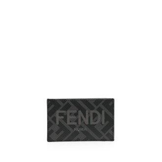 FENDI portafoglio in ecopelle grigio e nero con logo FF Fendi