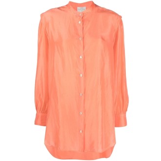 FORTE_FORTE camicia lunga in seta arancione con colletto a fascia