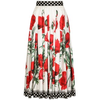 DOLCE & GABBANA gonna a vita alta in seta stampa papaveri multicolore