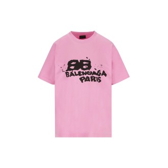 BALENCIAGA T-shirt rosa in cotone con stampa graffiti Balenciaga nera