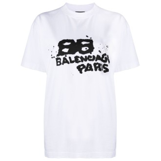 BALENCIAGA T-shirt bianca in cotone con stampa graffiti Balenciaga nera